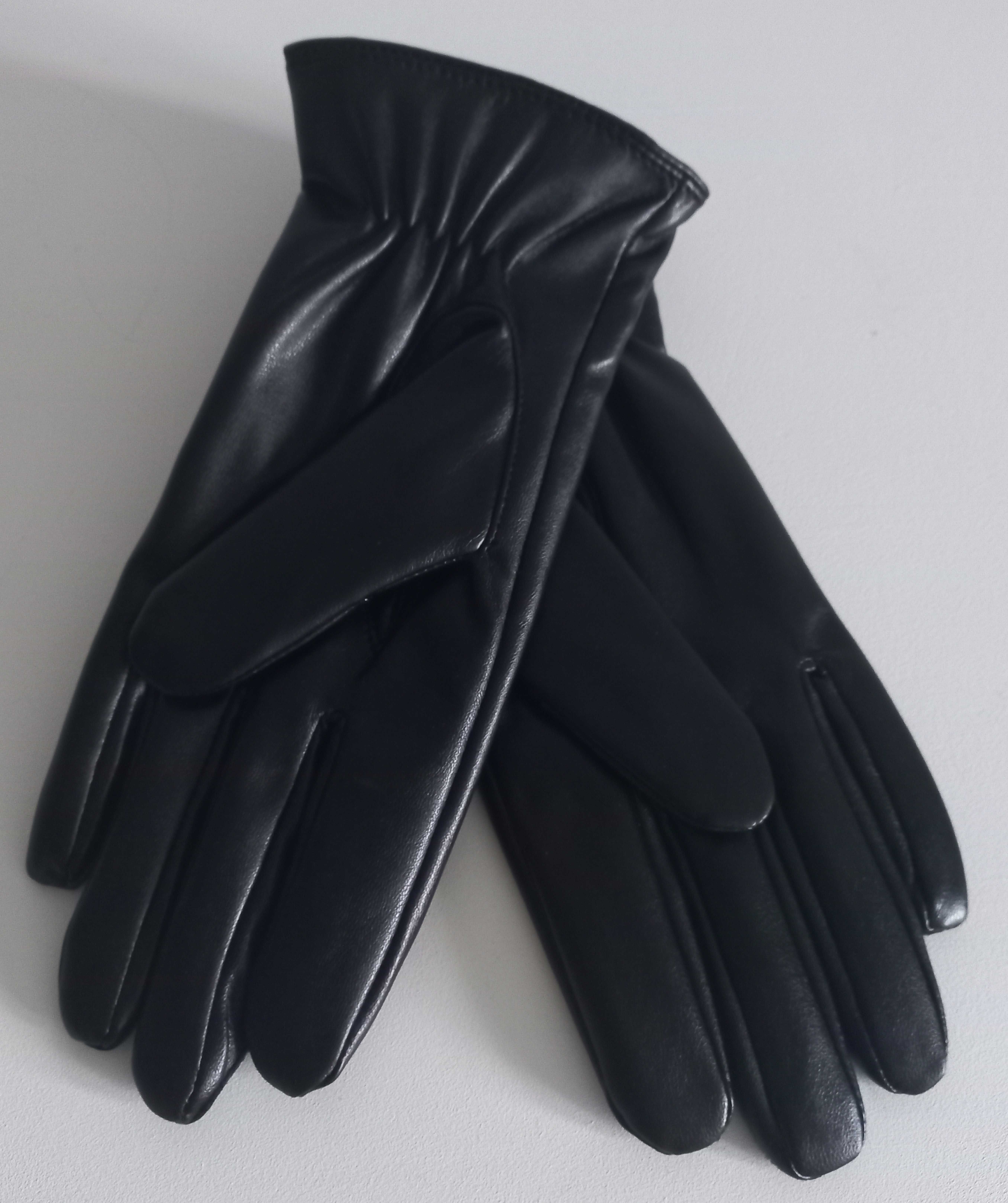 Nowe rękawiczki czarne damskie z eko- skóry