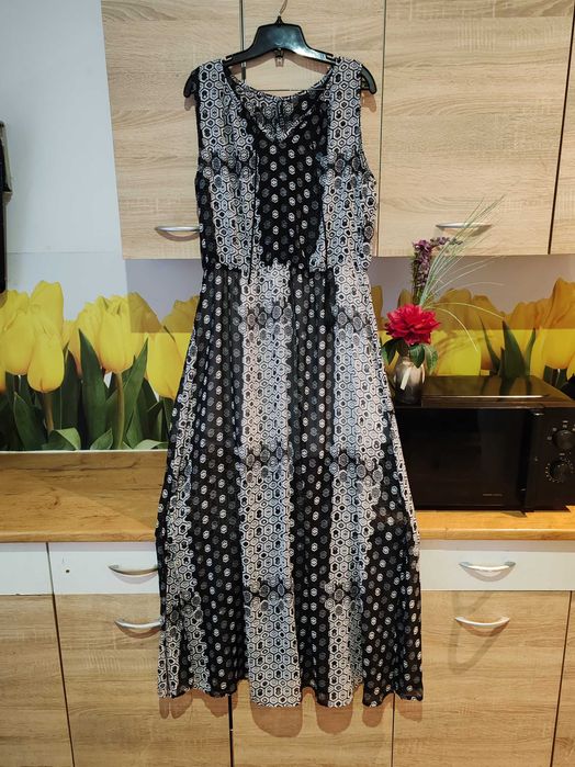 Zwiewna długa sukienka Jean Pascale rozmiar 44/46 poliester