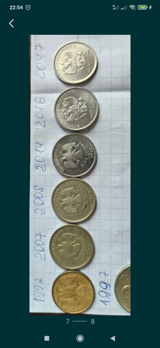 Рубли 1, 2, 5, 10, 20, 1992 1993 1997 1998 2007 2008 2014-2017 Монеты
