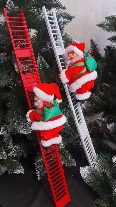 Новорічна іграшка музичний Санта на драбині , на мотузці, з парашутом