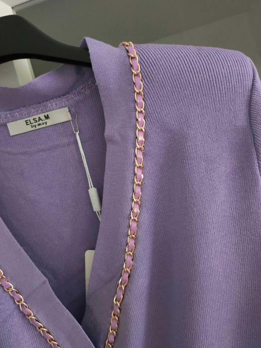 Elegancka sukienka midi wiskoza sweter sweterkowa lila 38 M