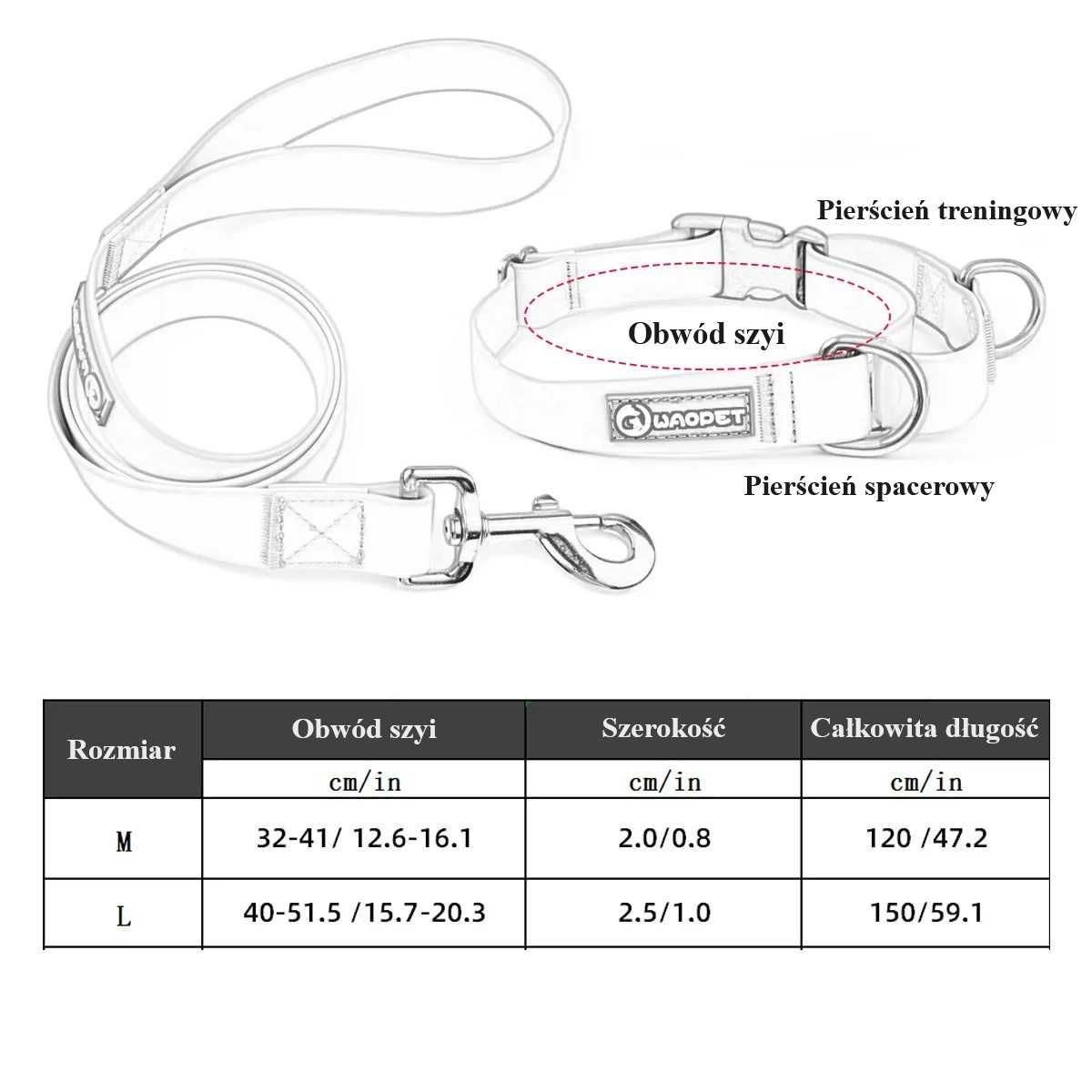 Smycz i obroża dla psa WAOPET 150cm x 2,5cm