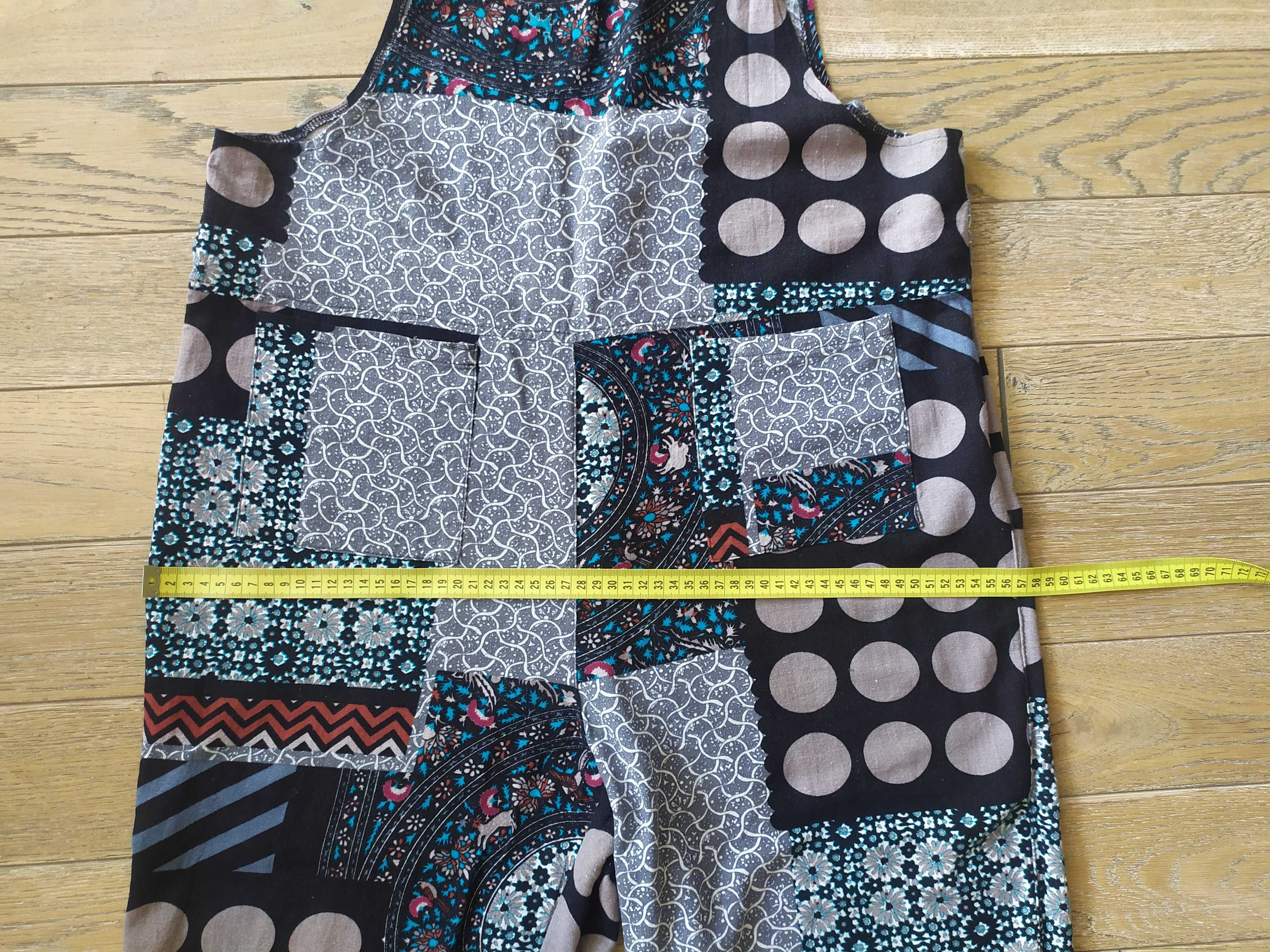 Piękne kolorowe ogrodniczki boho z bawełny L