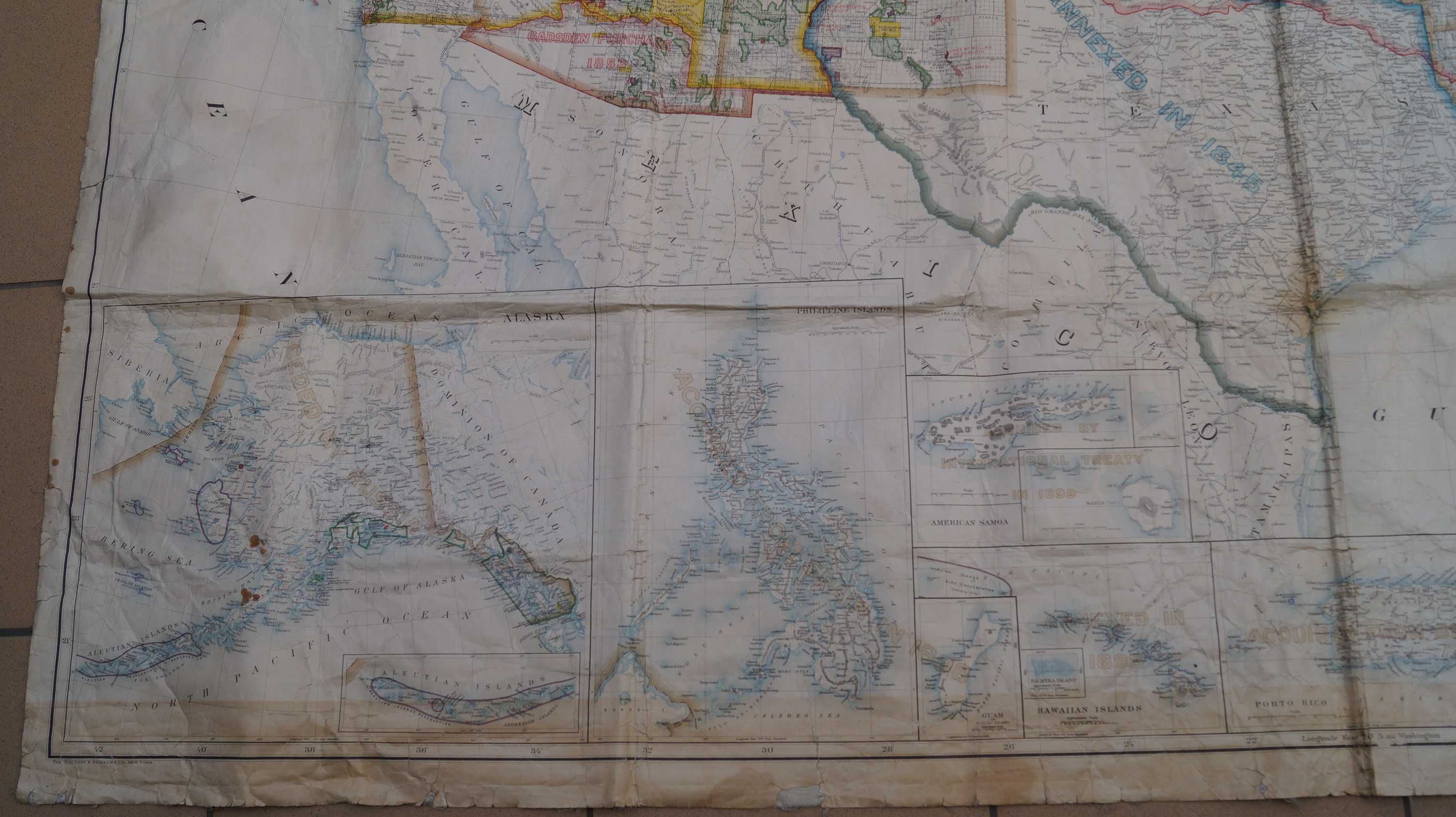 Mapa Stany Zjednoczone na płótnie 1916 - 210 x 155 cm