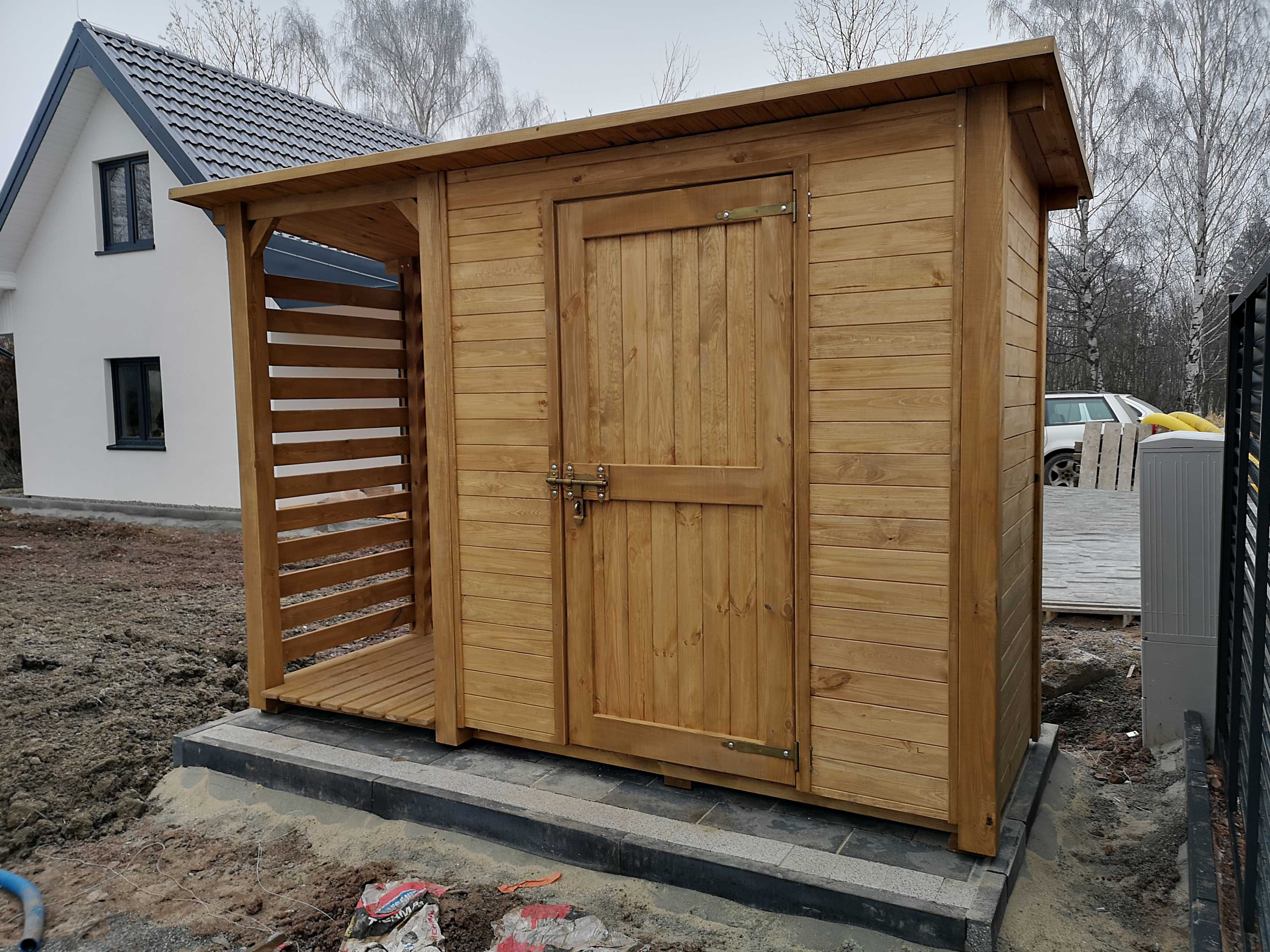 Drewutnia z domkiem narzędziowym ogrodowym 3 x 1,1m,wiata na drewno