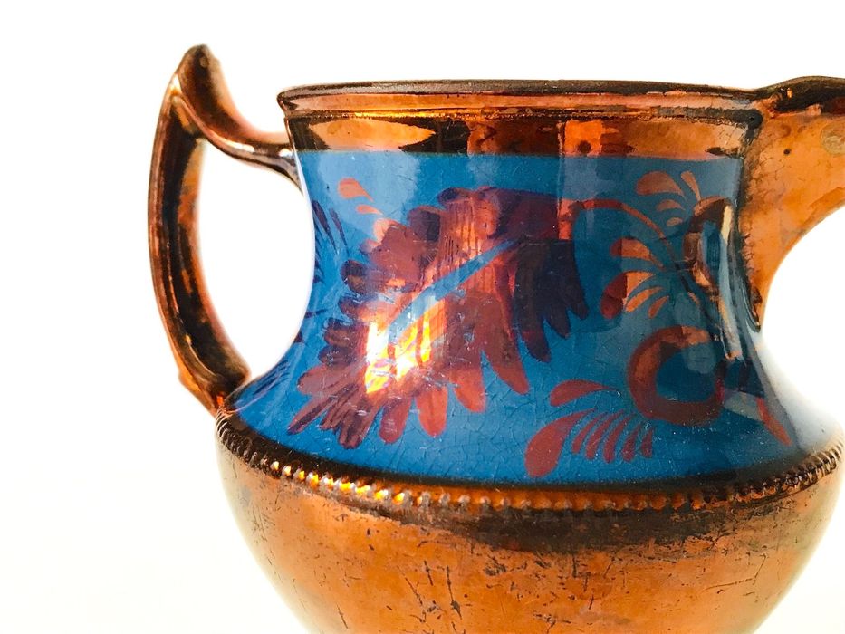 Mlecznik ceramika anglia secesja iryzujący miedziowany art deco