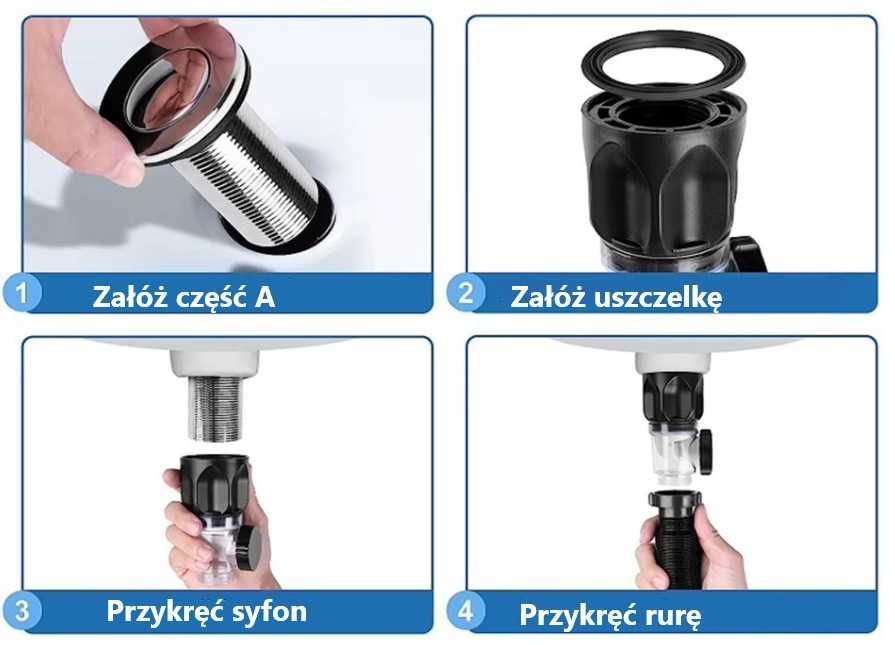 Syfon do umywalki elastyczny korek stalowy uszczelki nowy Radom