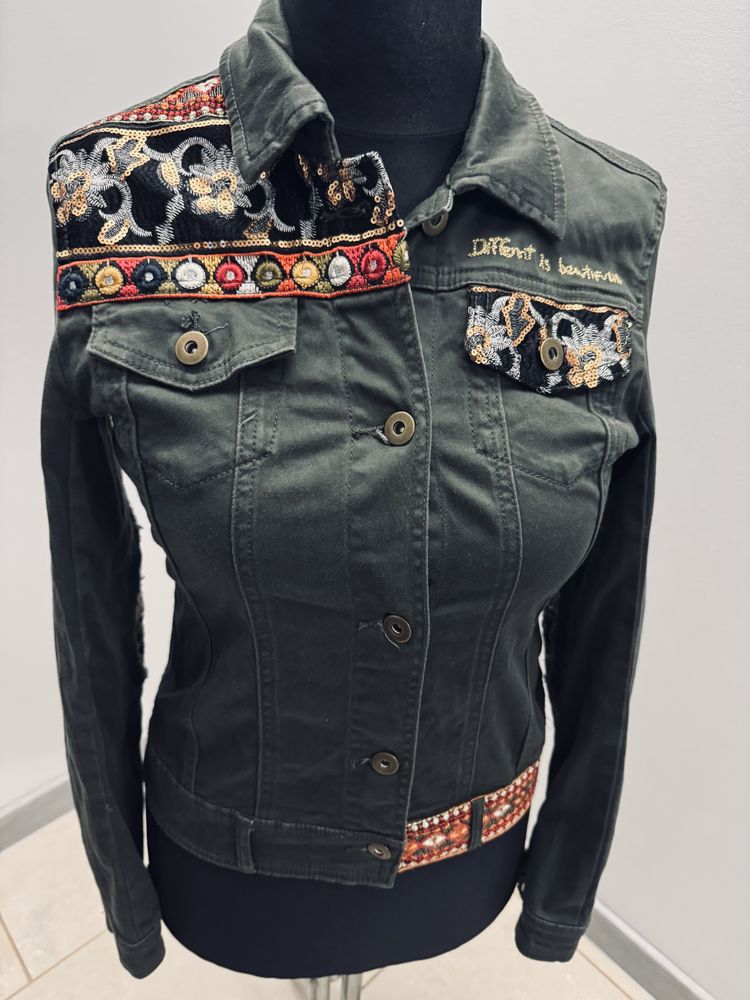 Desigual extra kurtka - katana jeans/ khaki S hafty, extra stan