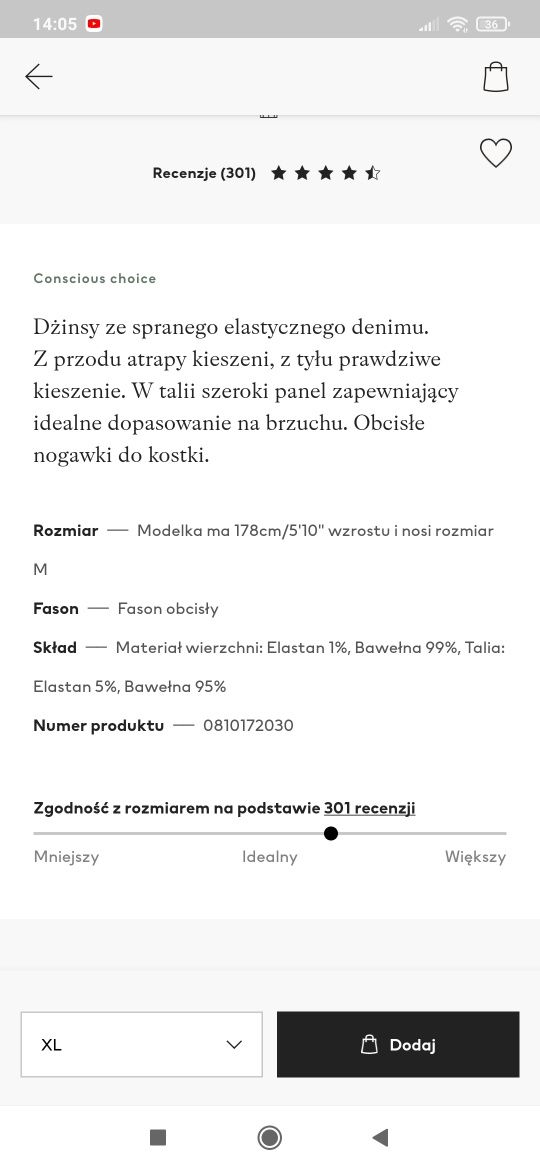 Dżinsy ciążowe H&M rozmiar XL