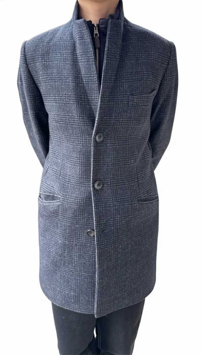 LAVARD Płaszcz Męski Wełna Kratka PL 46 EU 44 Zimowy/Jesienny