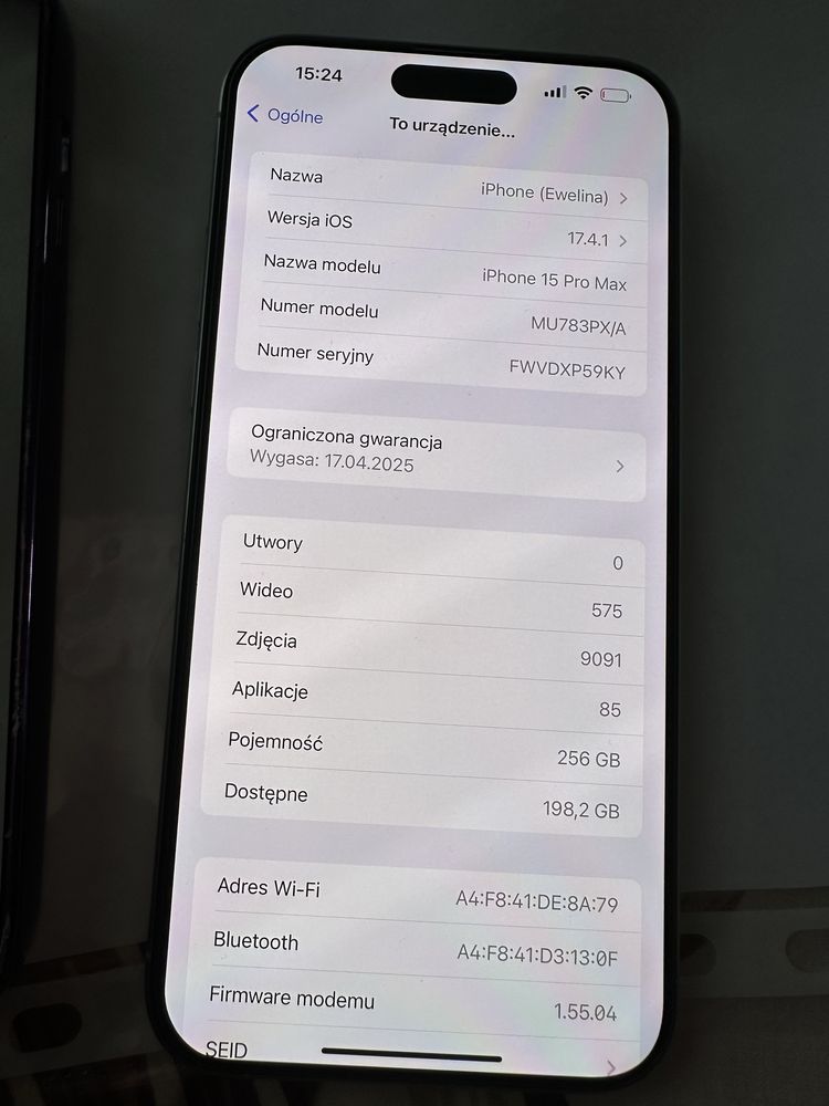 Niemalże nowy iPhone 15 Pro Max biały tytan, 256 GB