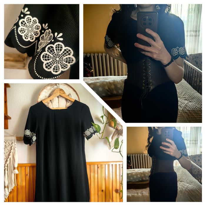 Czarna prosta sukienka z ornamentem, H&M