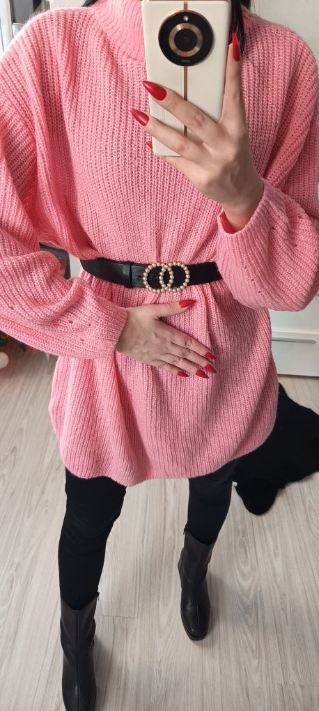 Sweter sukienka sweterkowa Moher H&M cukierkowy róż barbie 

Stan bard