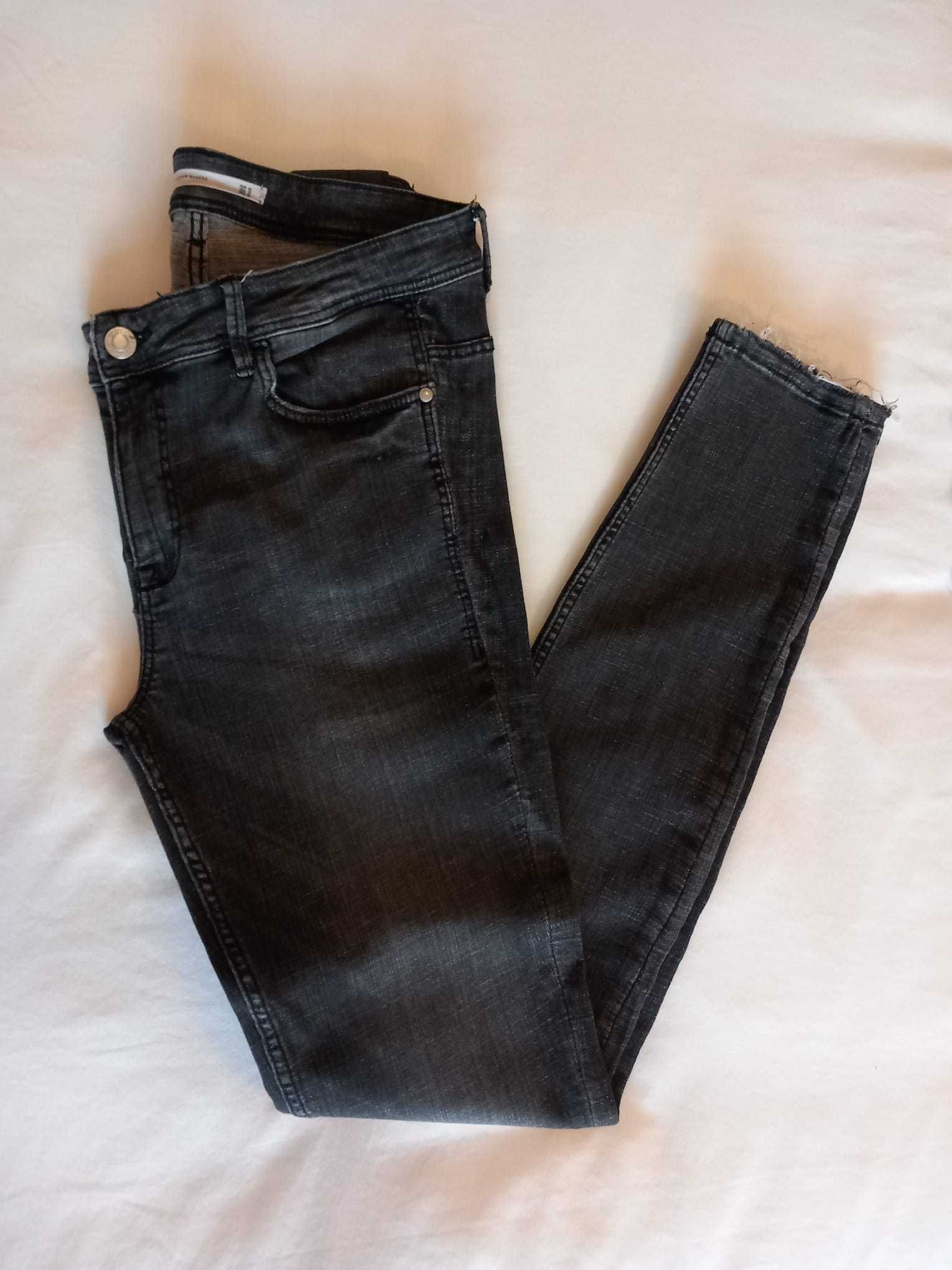 Calças ganga cinza elásticas tamanho 42 - Zara