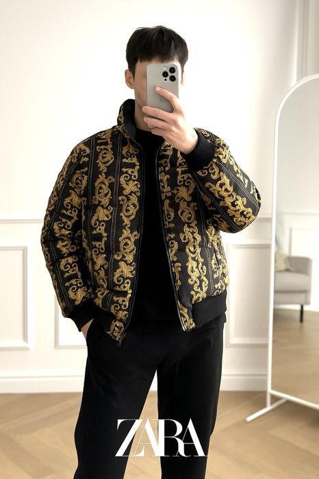 Męska kurtka jak Versace puffer Zara S | barokowy wzór vintage |