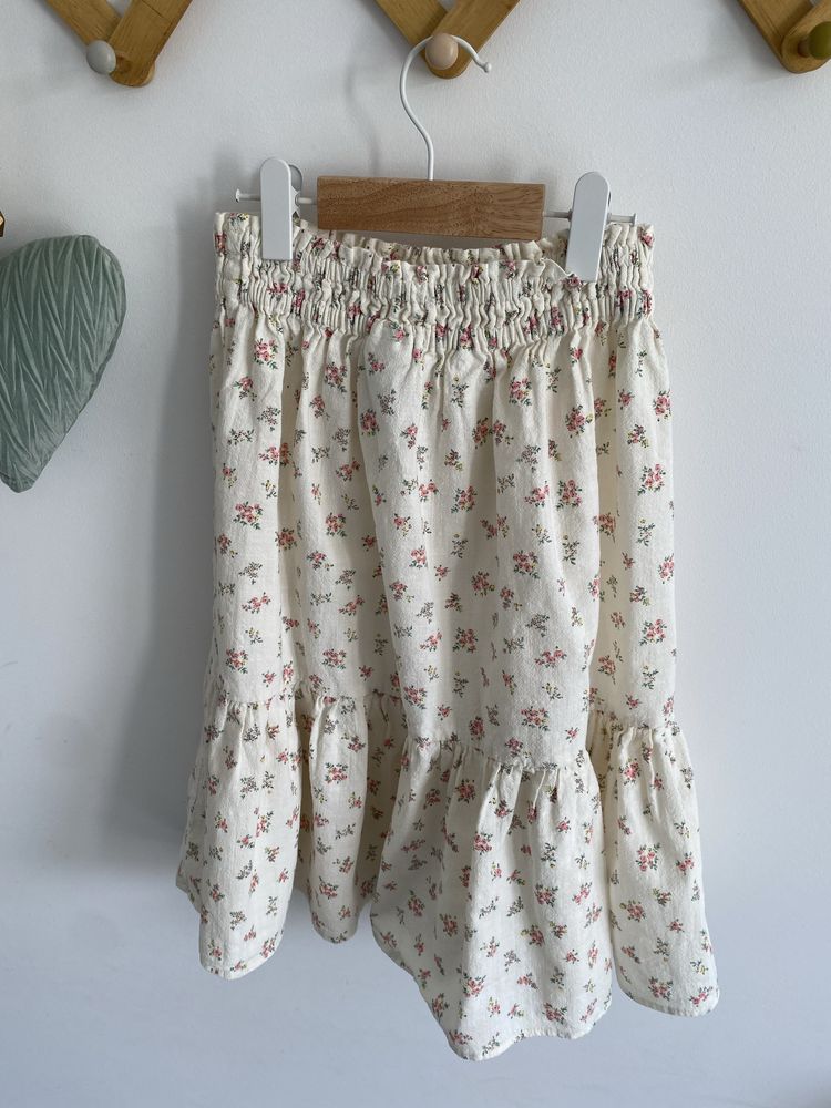 Spódniczka h&m 134 kremowa kwiatki koralowe