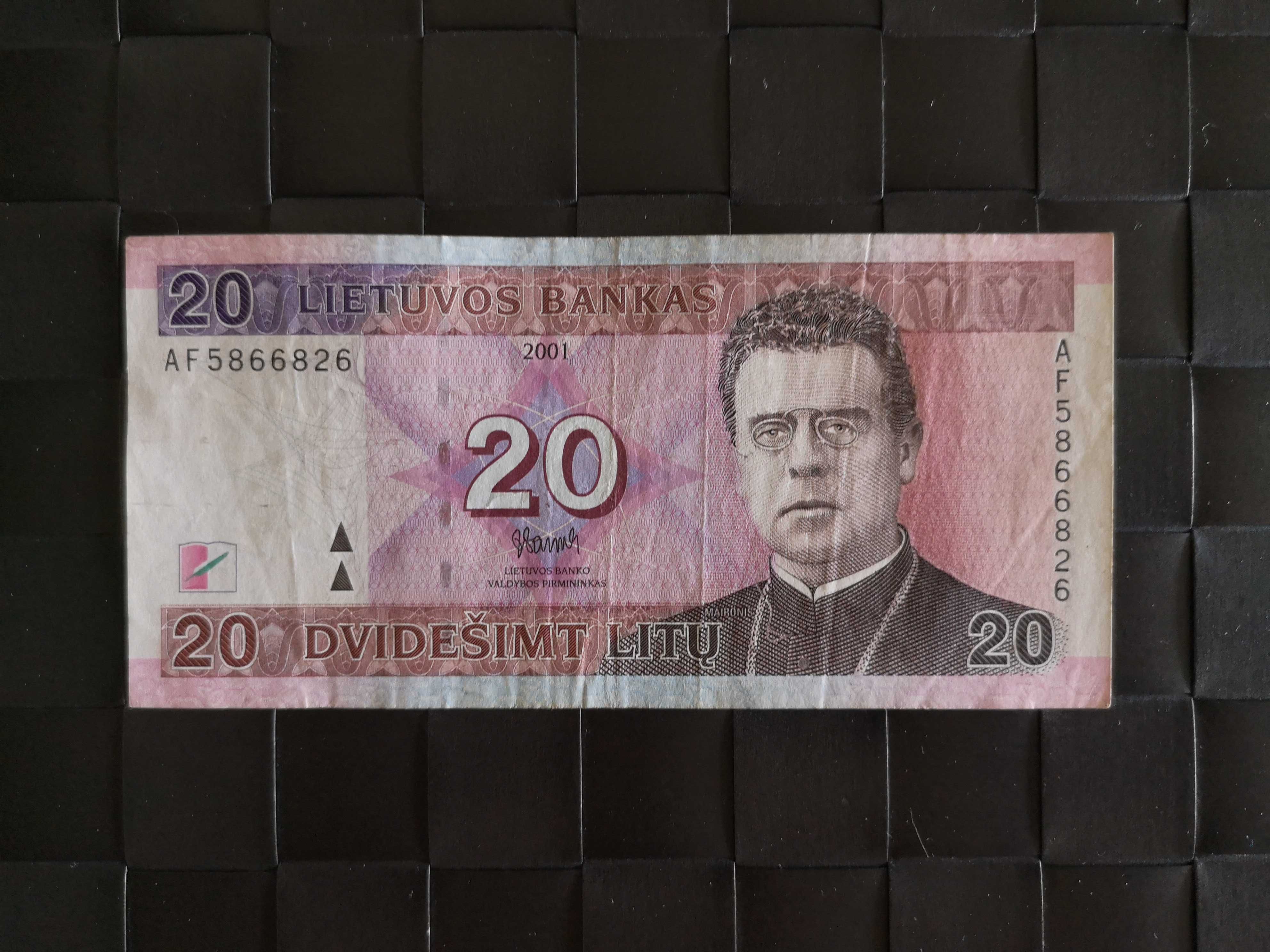 Banknot 20 Litów Litwa 2001 rok Litu