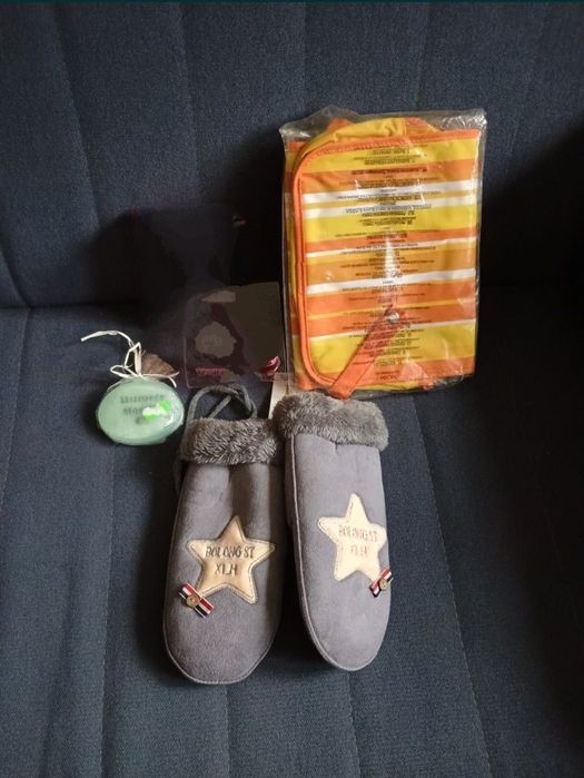 Eleganckie Rękawice jednopalcowe bardzo ciepłe szare i  2 rzeczy grati