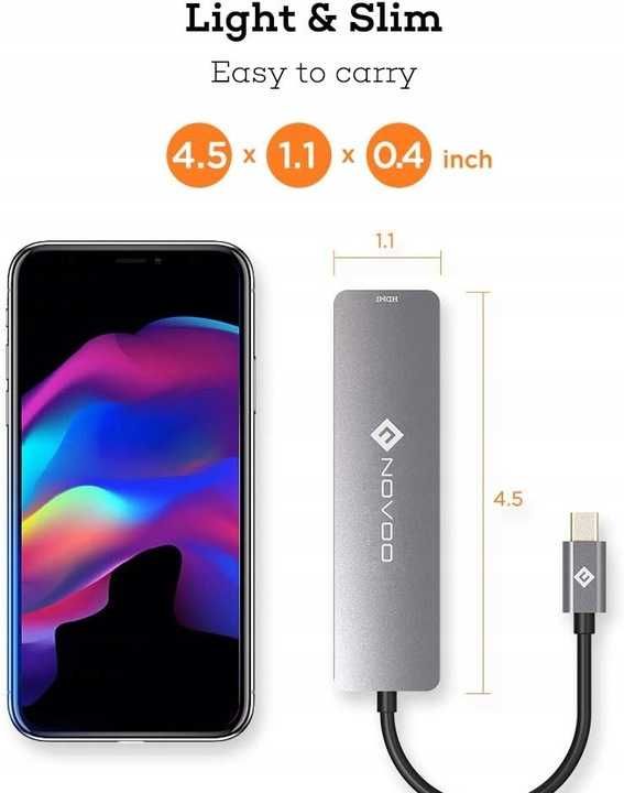 NOVOO USB C Hub 6w1 HDMI Adapter 100W PD 4K, 2 USB 3.0 SD/Micro [2428]