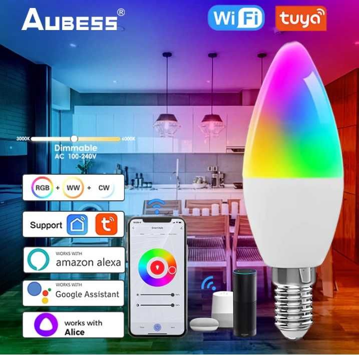 Светодиодная умная WiFi смарт лампа TUYA, Smart Life 5W E14
