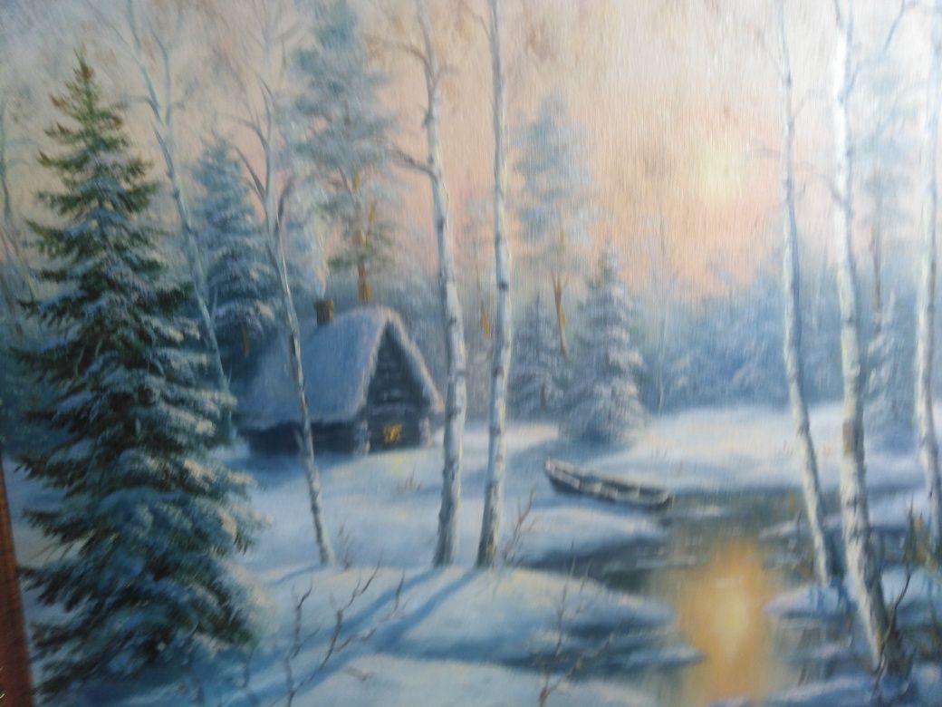 Картина маслом 50х70 ,, Зимний лес",