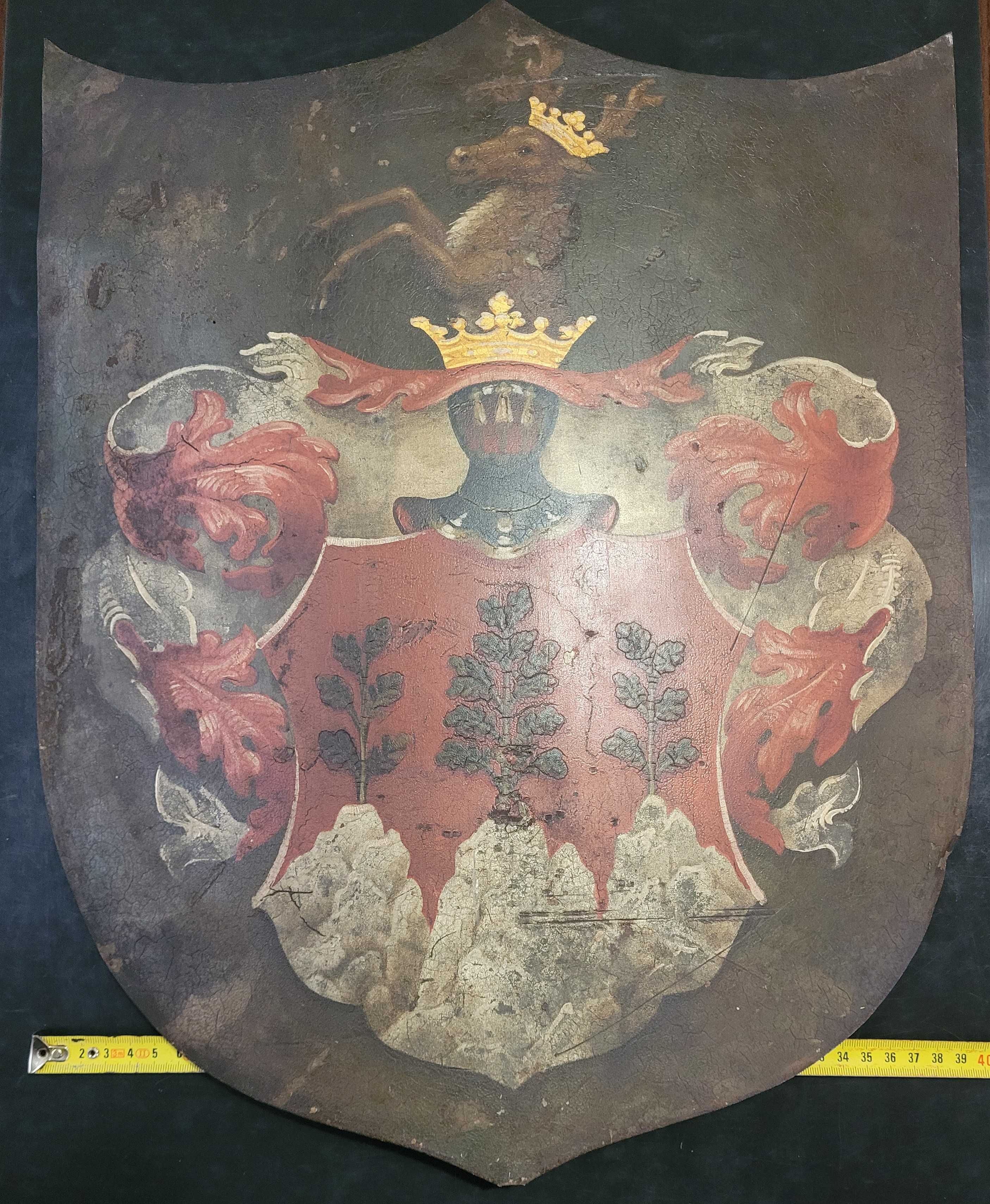 Stary kartusz herbowy, herb szlachecki z Kurlandii, zabytkowy, antyk.