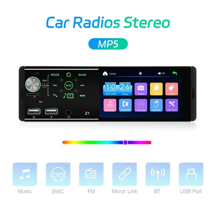 Rádio 1din + Cámara Incluída Bluetooth USB cartão MP5 Mirrorlink NOVO