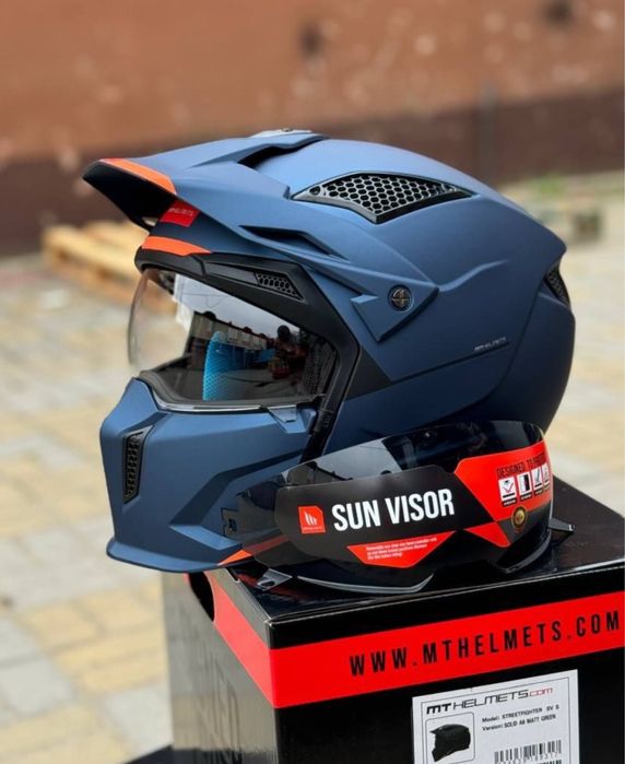 Мотошолом MT streetfigter sv s matt blue шлем стіртфайтер на мотоцикл