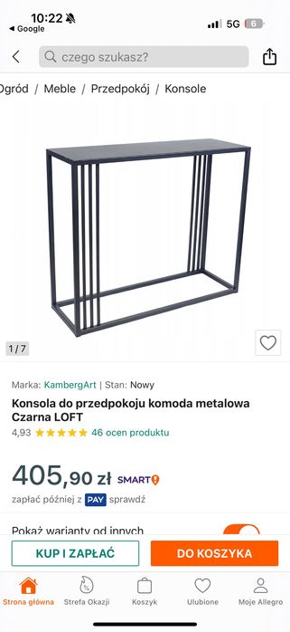 Konsola LOFT, komoda do przedpokoju, metalowa czarna