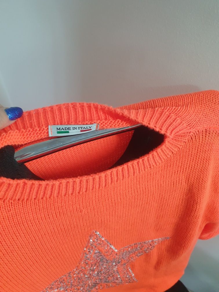 Sweterek bluza sweter pomarańcz z aplikacją włoski uniwersalny