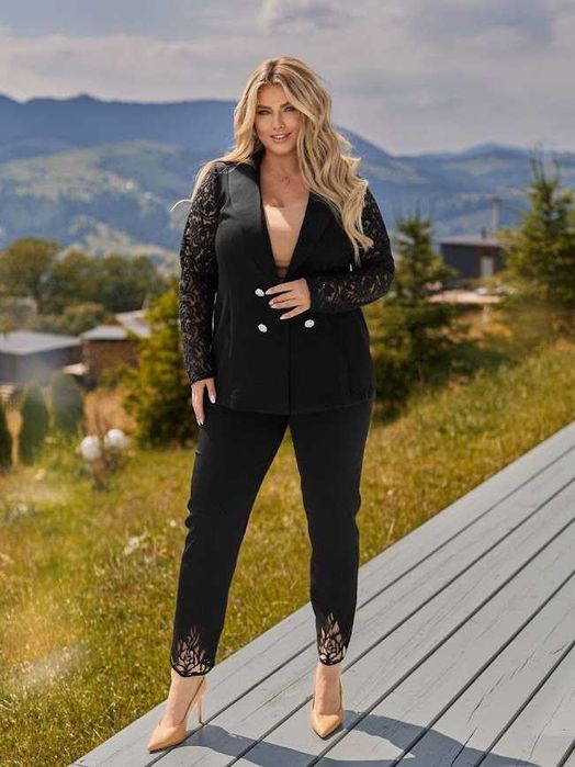 Костюм жіночий стильний піджак і штани з костюмки чорний 52-54 розмір
