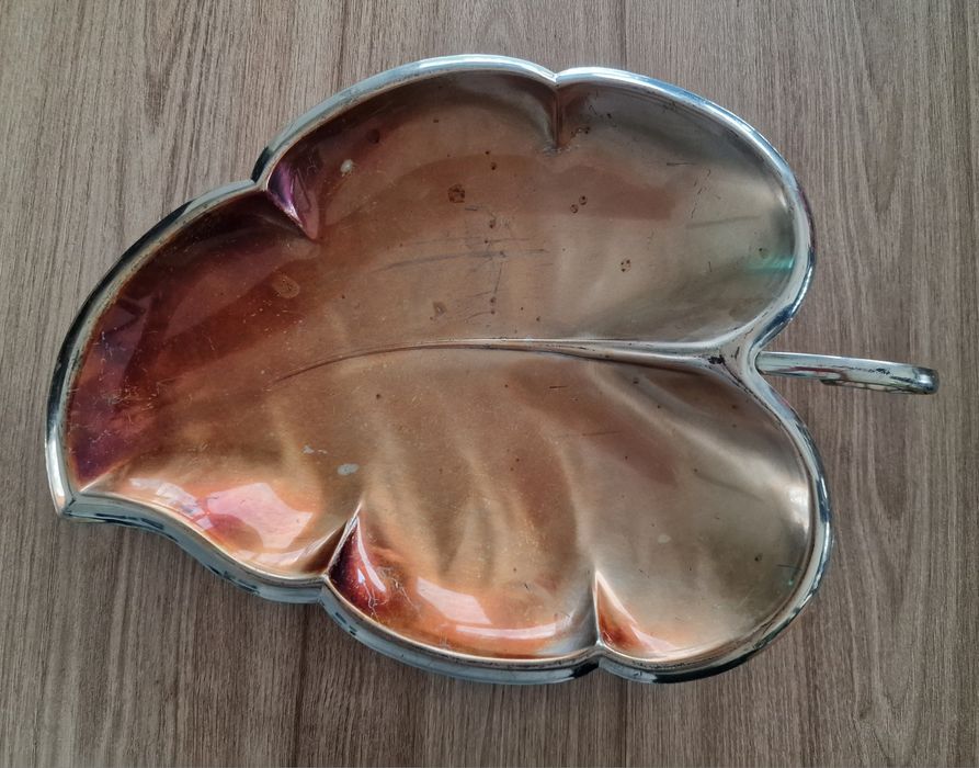 Srebrzona patera Liść kolor srebrny plater srebro misa miska okazja