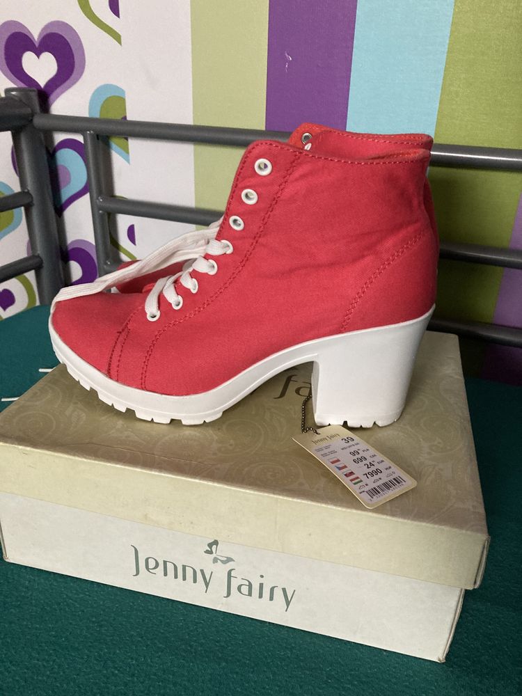 Buty damskie na koturnie malinowe Jenny fairy 39