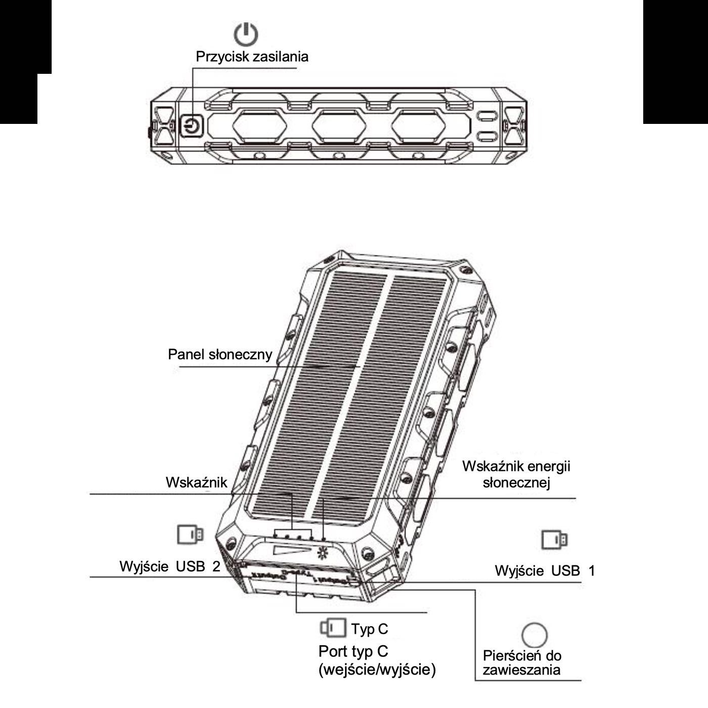 PANCERNY POWERBANK SOLARNY 20000 mAh indukcja QI Denver PSQ-20008