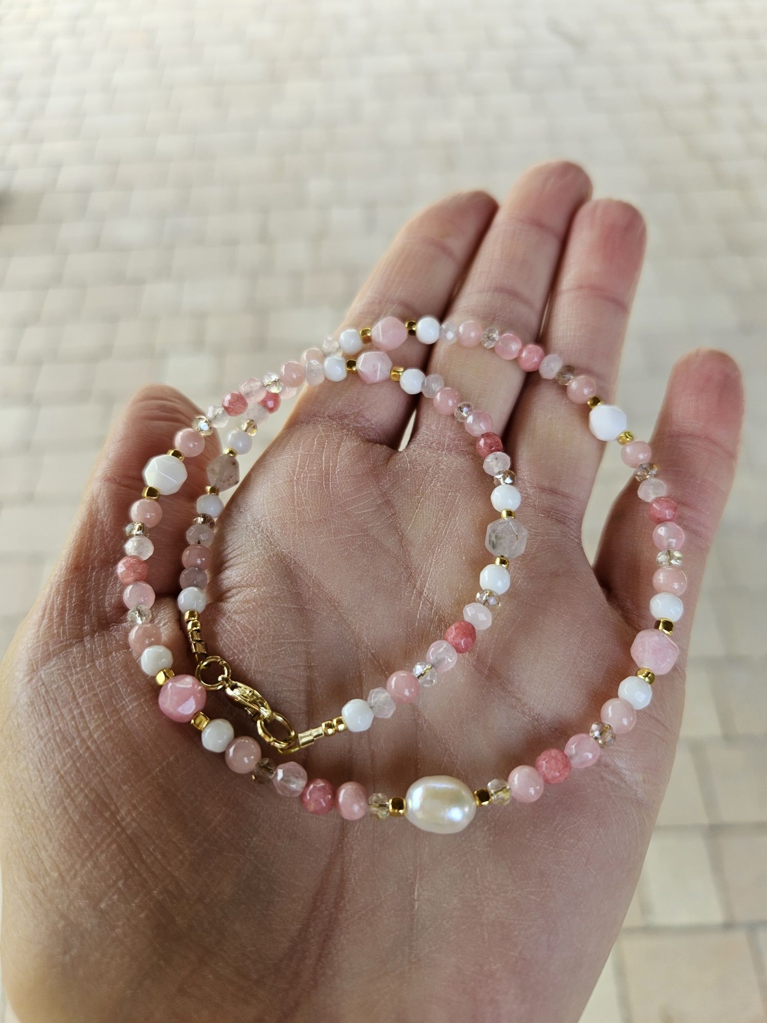 Naszyjnik Choker kamienie Jadeit Hematyt Perła naturalna Agat