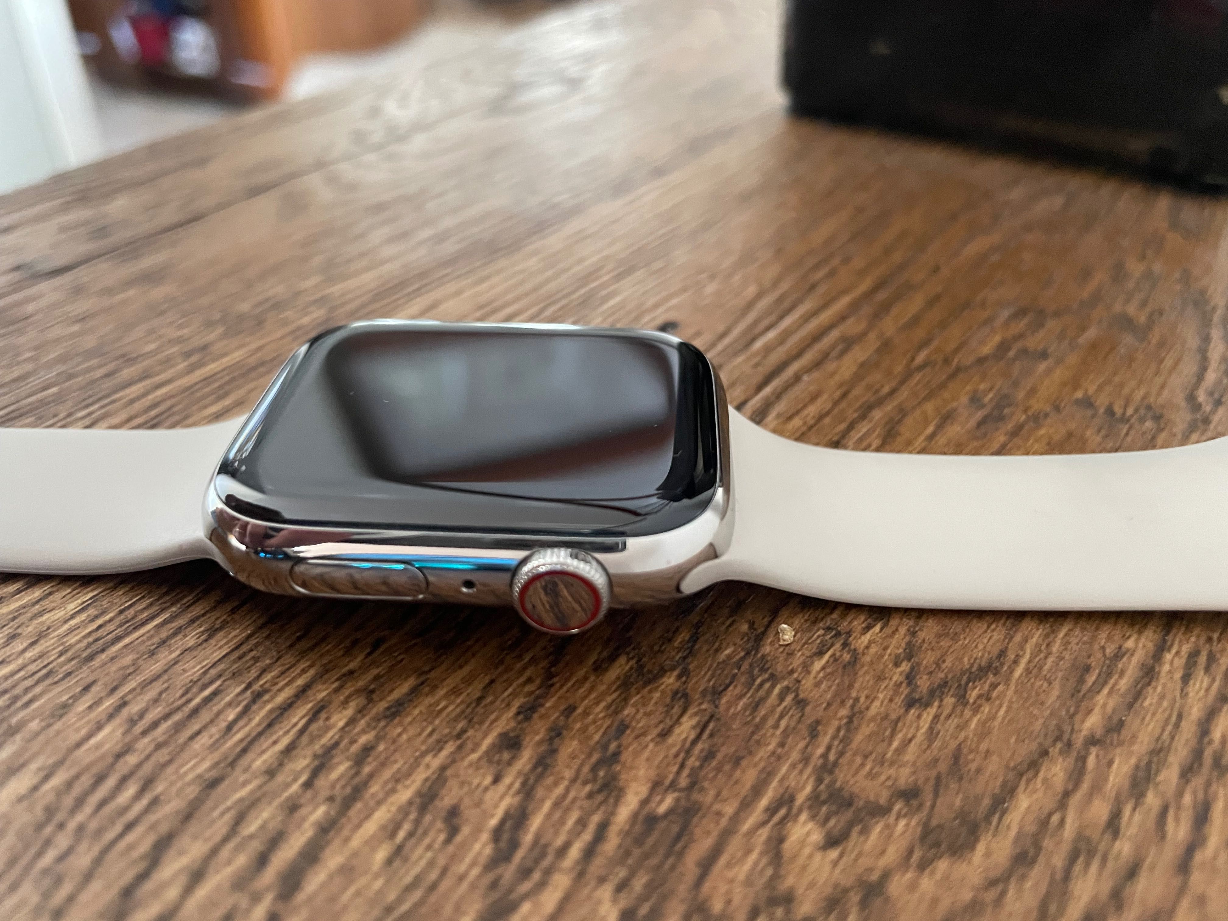 Apple Watch 7 45mm Cellular SREBRNY STAL + ORYGINALNY pasek