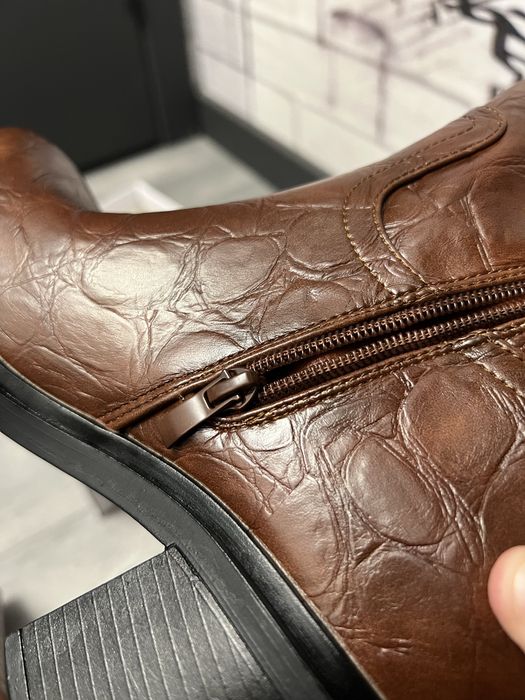 Сапоги высокие зимние женские коричневые Ideal Shoes каблук ботфорты