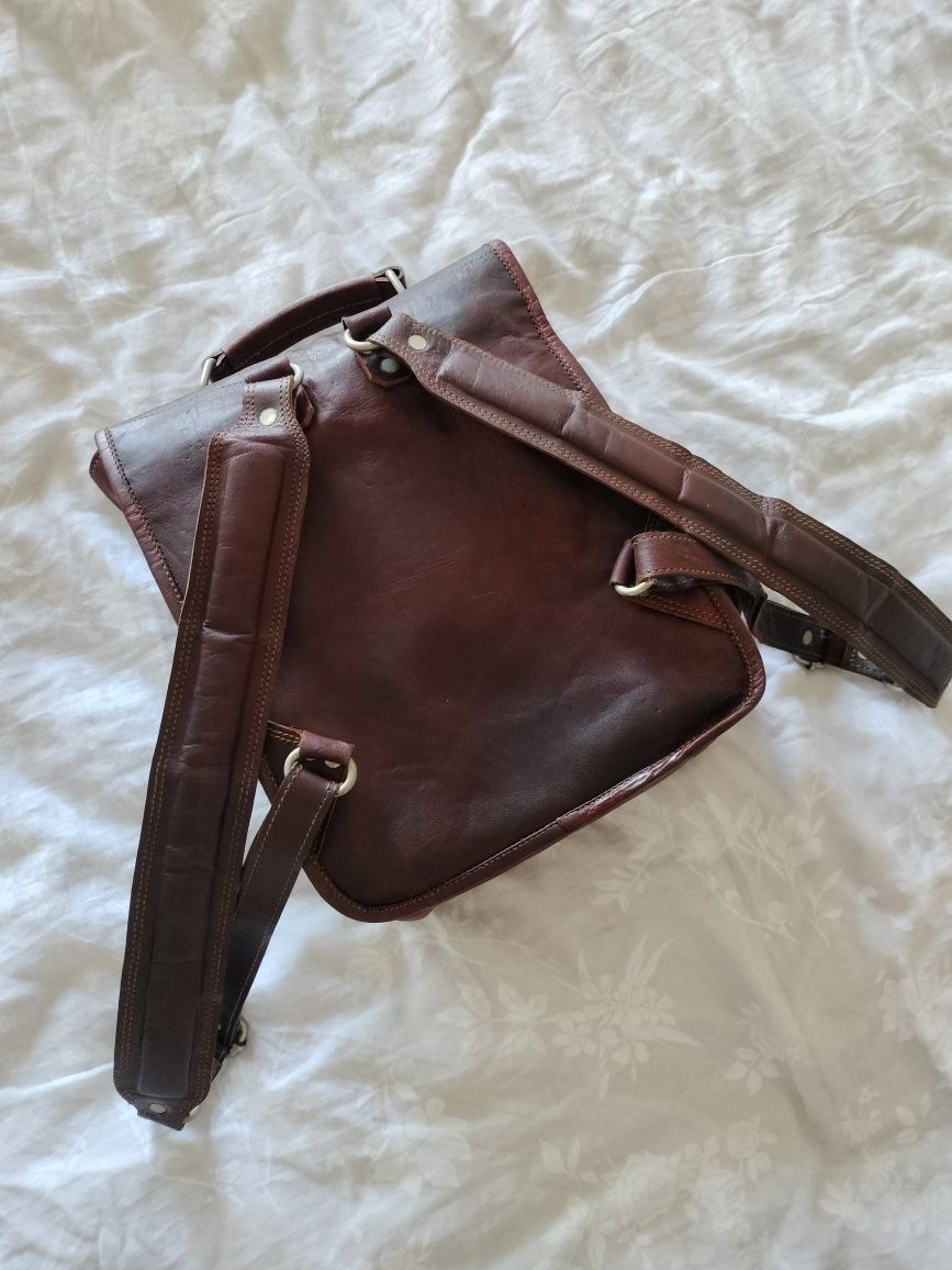 Skórzany plecak skóra gusti leder mahoń brązowy vintage tornister