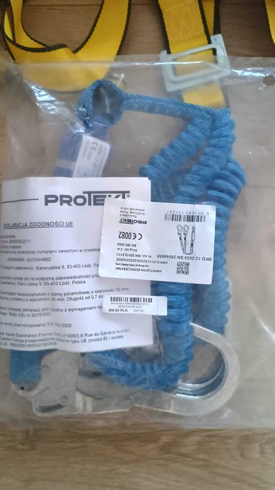 Szelki bezpieczeństwa BHP + Amortyzator z podwojną linką elastyczną .