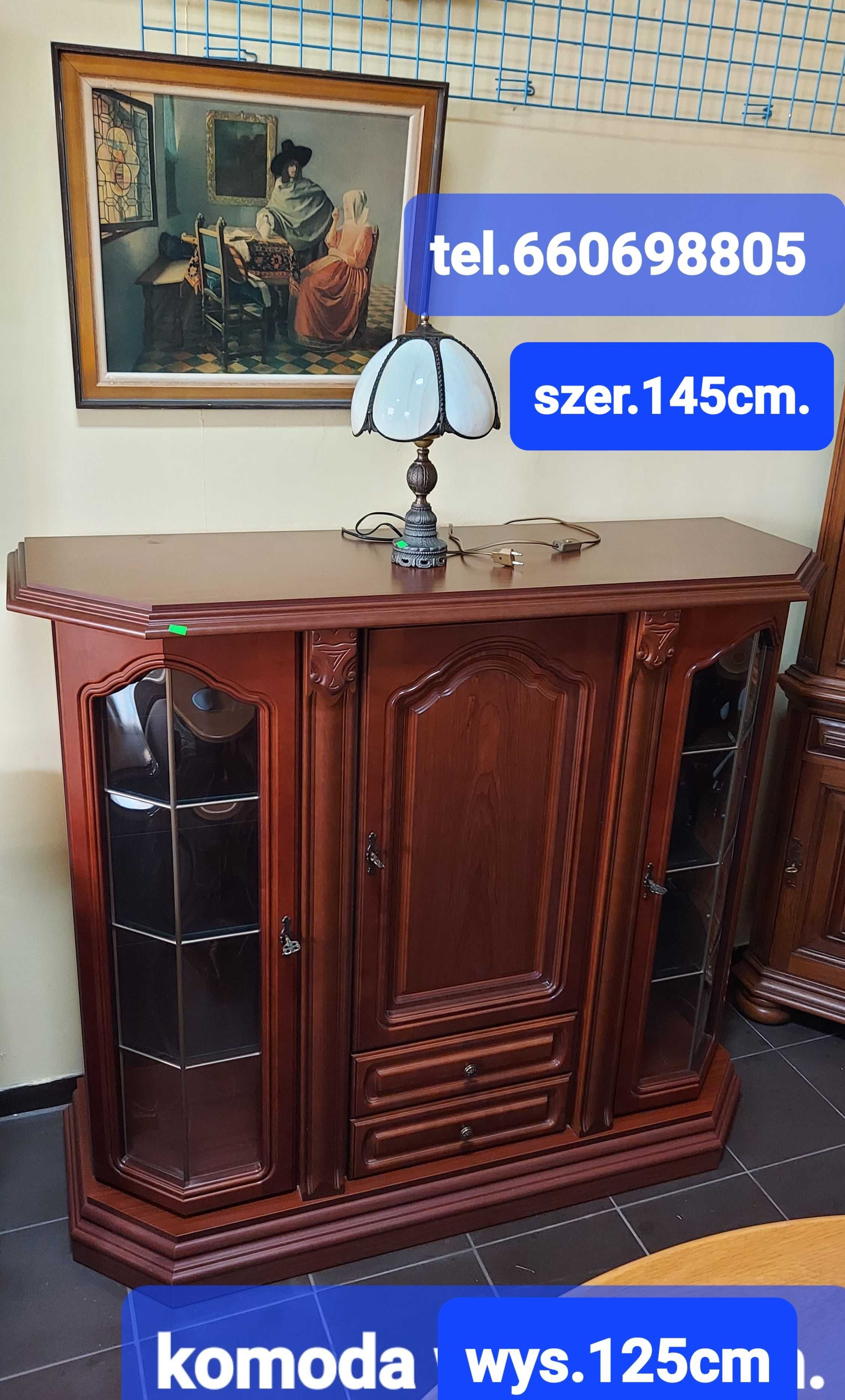 Komoda dębowa 198 cm 4 drzwiowa z szufladami i większe