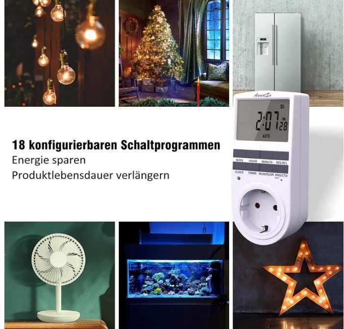 Gniazdo elektryczne, czasówka z wyświetlaczem LCD Awootsv