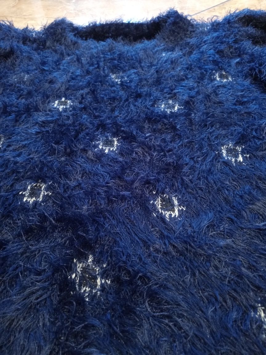 Sweter włochacz XS/S dlugi granat