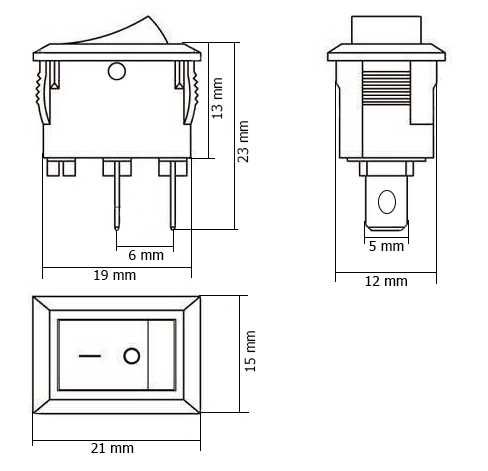 Przełącznik kołyskowy bistabilny KCD1 21x15mm 2PIN wyłącznik włącznik