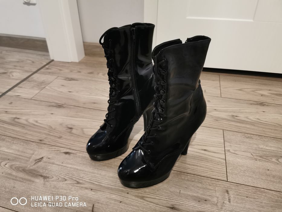 Szpilki lakierki Pleaser botki r 43 czarne wysokie