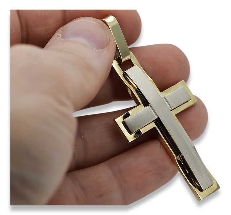 Krzyżyk Katolicki z żółto białego 14k złota 585 zawieszka ctc031yw Wr