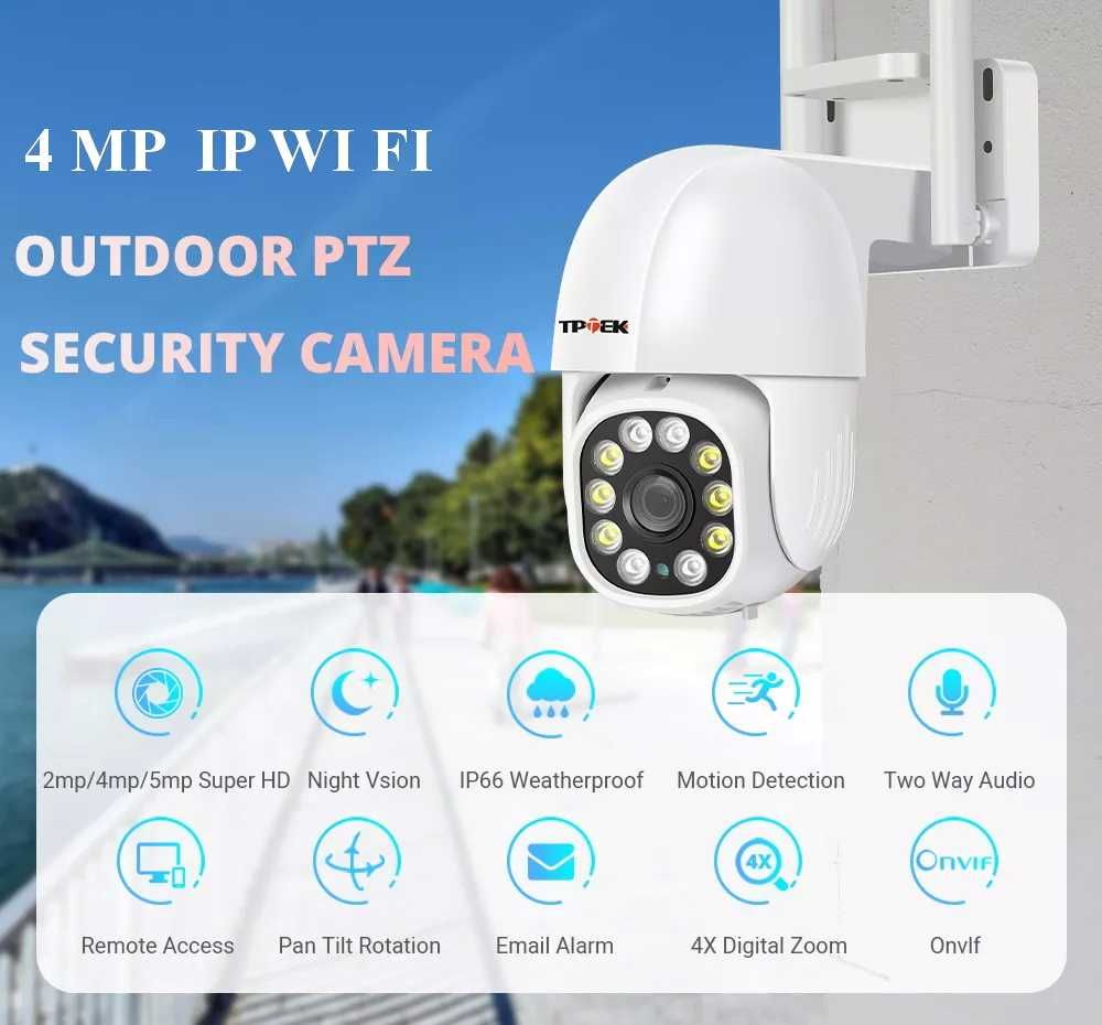 TPTek 4MP поворотна WIFI IP камера для відеонагляду + TF карта 64 GB