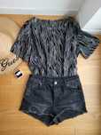 Top bluzka koszulka oversize S/M z siateczki metaliczny błyszczący