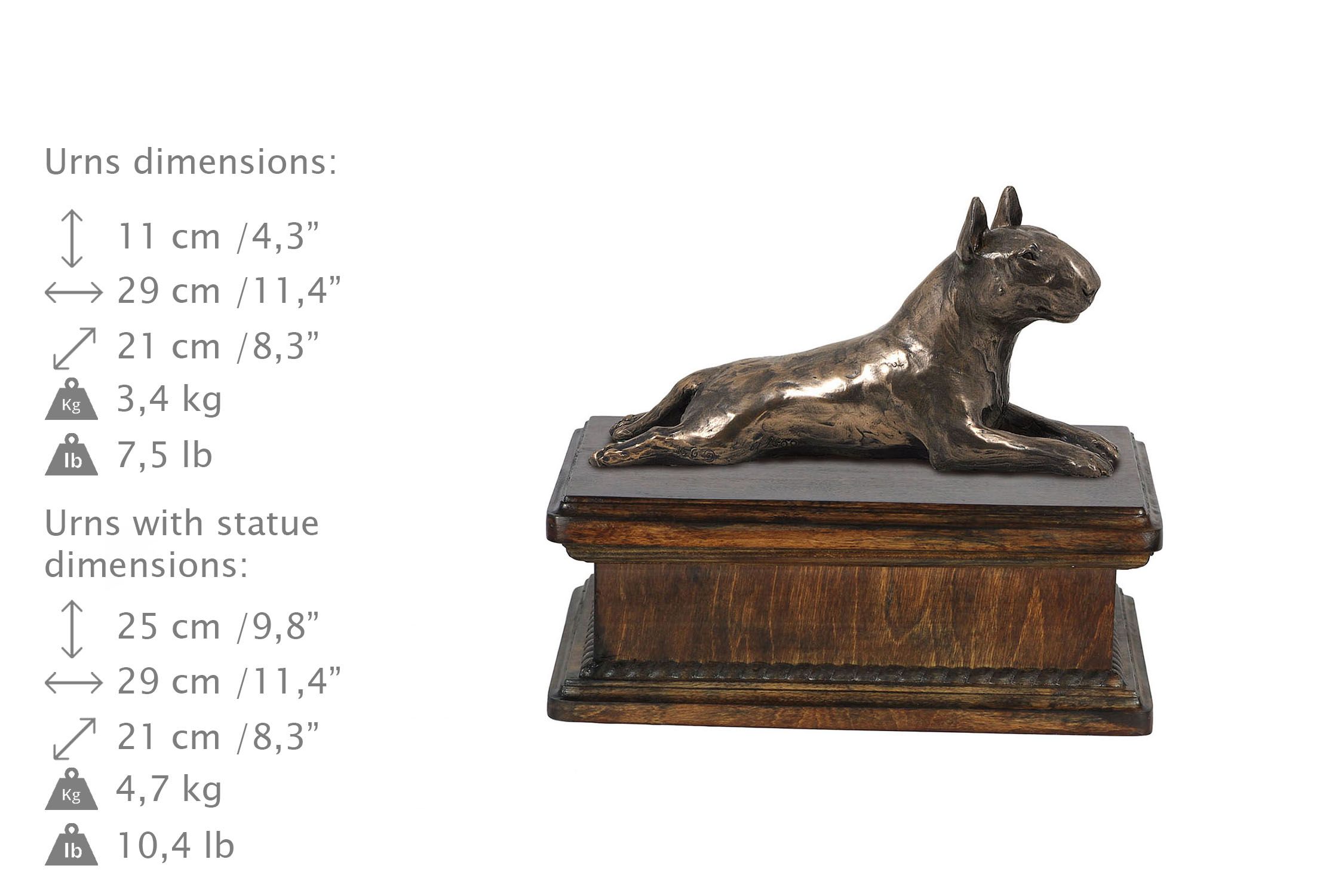 Bulterier drewniana niska urna Art-Dog