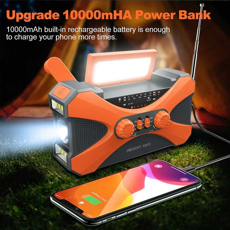 Радіо, ліхтар, powerbank 10000 мАh, сонячна панель, ручний генератор