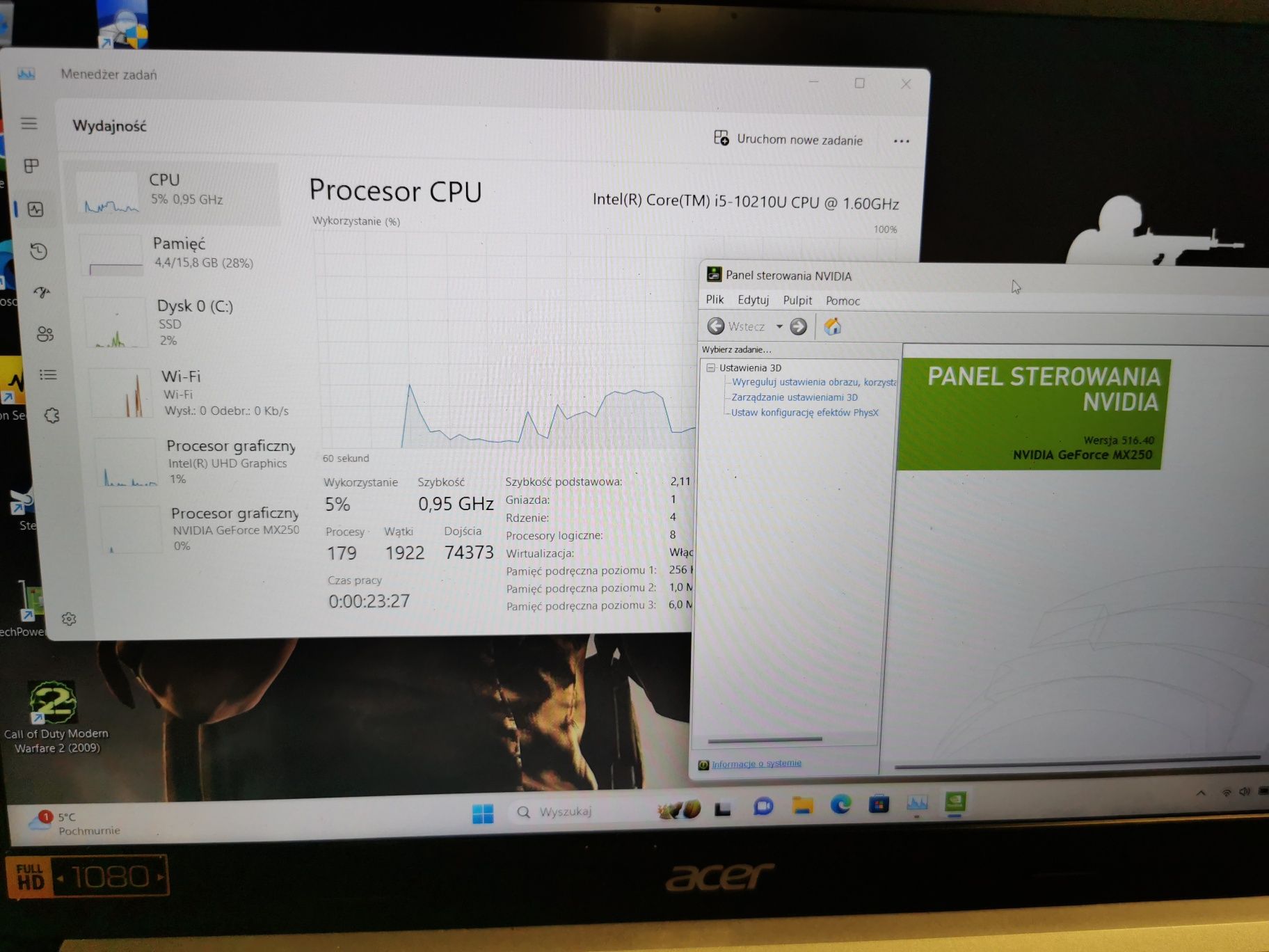 Acer i5-10gen Nvidia MX250 16GB ssd 512 laptop gamingowy Jak nowy !!